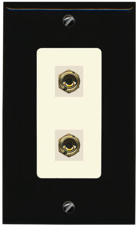 RiteAV 2 Port Banana Keystone Jack Plug (1 Speaker) Binding Post Coupler Wall Plate - 1 Gang [Black/Light-Almond]