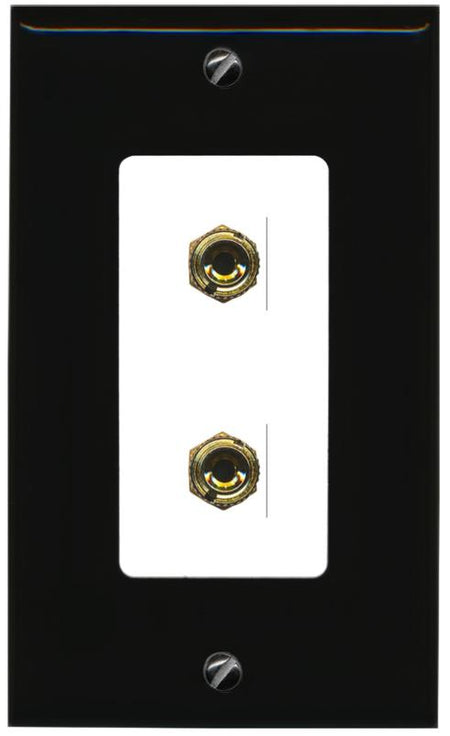 RiteAV 2 Port Banana Keystone Jack Plug (1 Speaker) Binding Post Coupler Wall Plate - 1 Gang [Black/White]