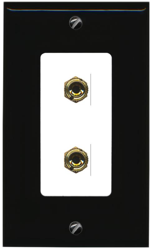 RiteAV 2 Port Banana Keystone Jack Plug (1 Speaker) Binding Post Coupler Wall Plate - 1 Gang [Black/White]