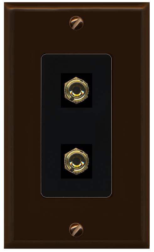 RiteAV 2 Port Banana Keystone Jack Plug (1 Speaker) Binding Post Coupler Wall Plate - 1 Gang [Brown/Black]