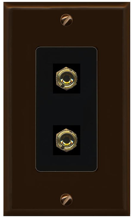 RiteAV 2 Port Banana Keystone Jack Plug (1 Speaker) Binding Post Coupler Wall Plate - 1 Gang [Brown/Black]