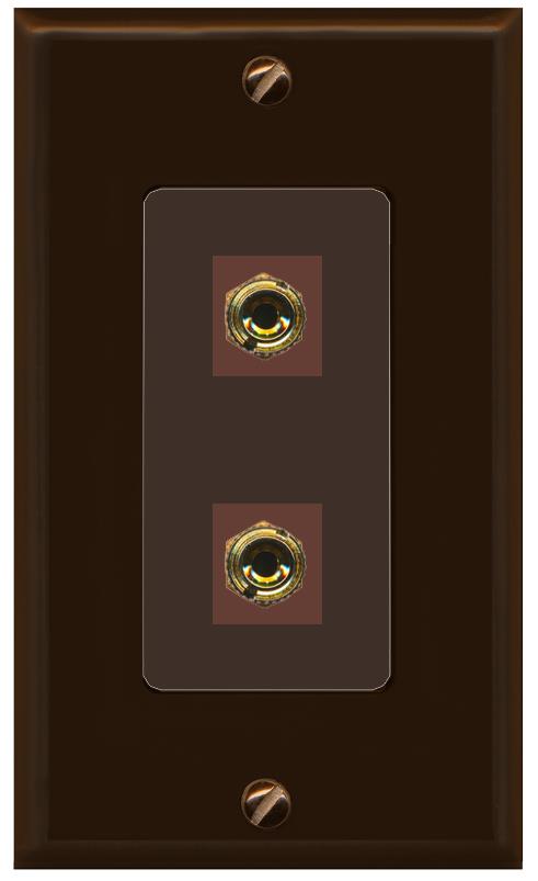 RiteAV 2 Port Banana Keystone Jack Plug (1 Speaker) Binding Post Coupler Wall Plate - 1 Gang [Brown/Brown]