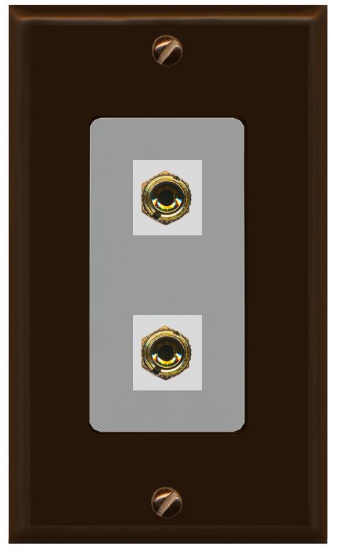 RiteAV 2 Port Banana Keystone Jack Plug (1 Speaker) Binding Post Coupler Wall Plate - 1 Gang [Brown/Gray]