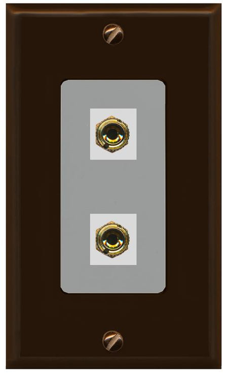 RiteAV 2 Port Banana Keystone Jack Plug (1 Speaker) Binding Post Coupler Wall Plate - 1 Gang [Brown/Gray]