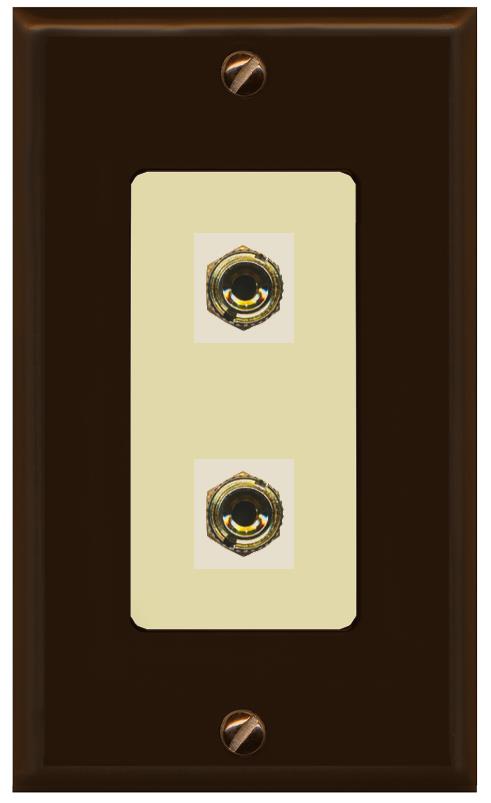 RiteAV 2 Port Banana Keystone Jack Plug (1 Speaker) Binding Post Coupler Wall Plate - 1 Gang [Brown/Ivory]