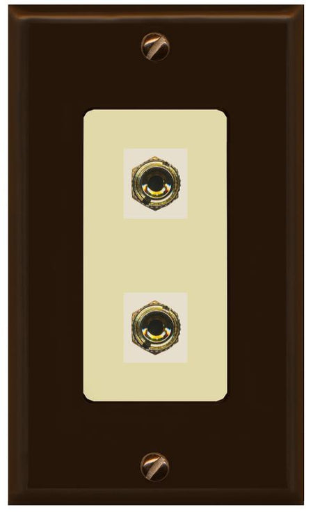 RiteAV 2 Port Banana Keystone Jack Plug (1 Speaker) Binding Post Coupler Wall Plate - 1 Gang [Brown/Ivory]