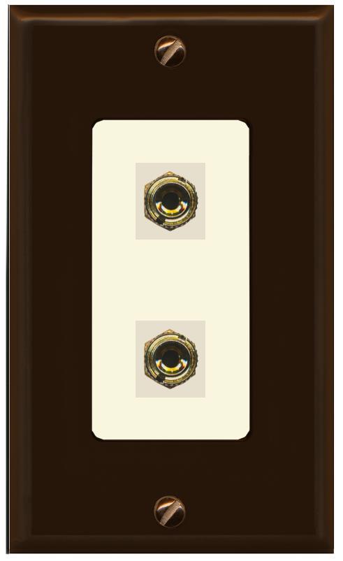 RiteAV 2 Port Banana Keystone Jack Plug (1 Speaker) Binding Post Coupler Wall Plate - 1 Gang [Brown/Light-Almond]