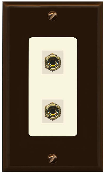 RiteAV 2 Port Banana Keystone Jack Plug (1 Speaker) Binding Post Coupler Wall Plate - 1 Gang [Brown/Light-Almond]