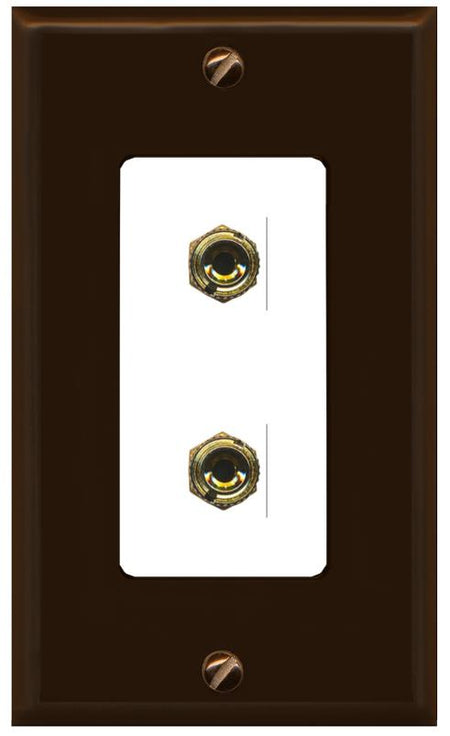 RiteAV 2 Port Banana Keystone Jack Plug (1 Speaker) Binding Post Coupler Wall Plate - 1 Gang [Brown/White]