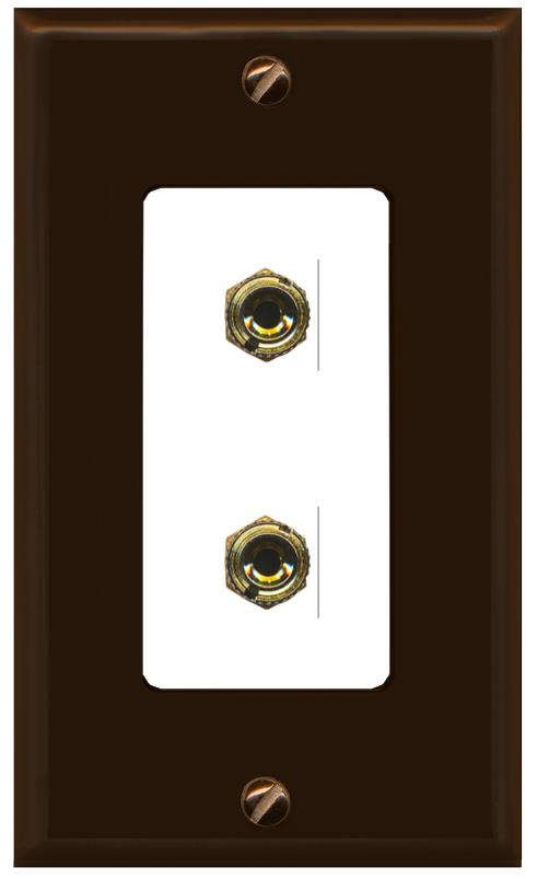 RiteAV 2 Port Banana Keystone Jack Plug (1 Speaker) Binding Post Coupler Wall Plate - 1 Gang [Brown/White]