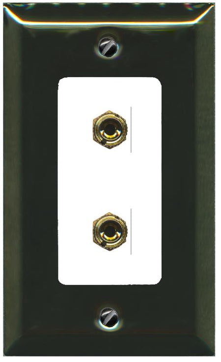 RiteAV 2 Port Banana Keystone Jack Plug (1 Speaker) Binding Post Coupler Wall Plate - 1 Gang [Brass/White]