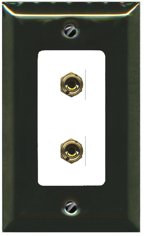 RiteAV 2 Port Banana Keystone Jack Plug (1 Speaker) Binding Post Coupler Wall Plate - 1 Gang [Brass/White]