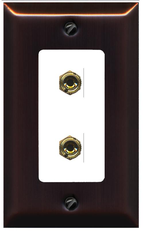 RiteAV 2 Port Banana Keystone Jack Plug (1 Speaker) Binding Post Coupler Wall Plate - 1 Gang [Bronze/White]