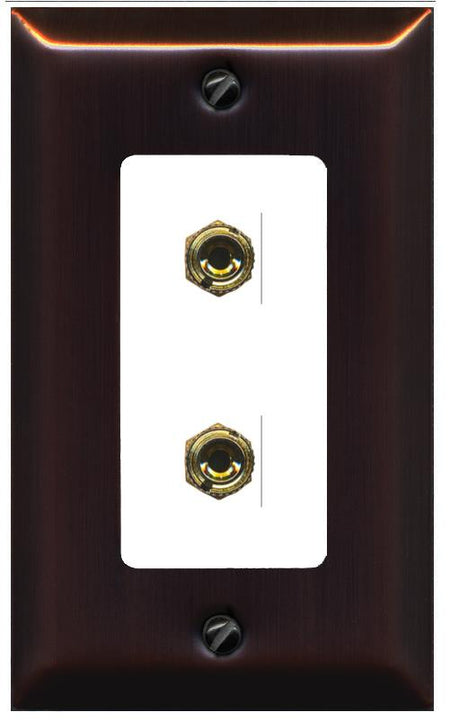 RiteAV 2 Port Banana Keystone Jack Plug (1 Speaker) Binding Post Coupler Wall Plate - 1 Gang [Bronze/White]