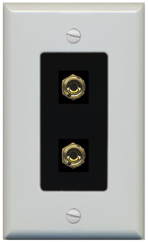 RiteAV 2 Port Banana Keystone Jack Plug (1 Speaker) Binding Post Coupler Wall Plate - 1 Gang [Gray/Black]
