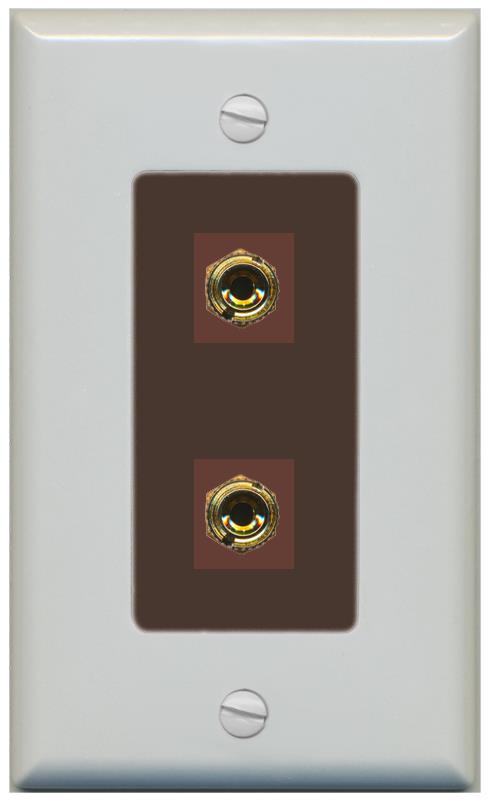 RiteAV 2 Port Banana Keystone Jack Plug (1 Speaker) Binding Post Coupler Wall Plate - 1 Gang [Gray/Brown]
