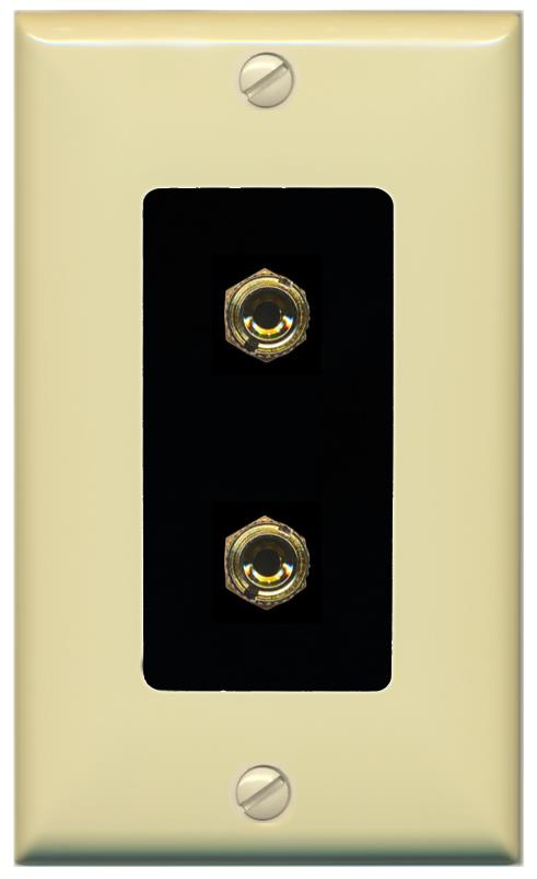 RiteAV 2 Port Banana Keystone Jack Plug (1 Speaker) Binding Post Coupler Wall Plate - 1 Gang [Ivory/Black]