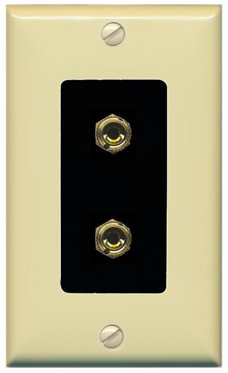 RiteAV 2 Port Banana Keystone Jack Plug (1 Speaker) Binding Post Coupler Wall Plate - 1 Gang [Ivory/Black]