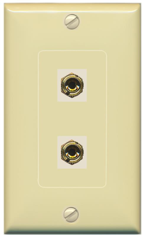 RiteAV 2 Port Banana Keystone Jack Plug (1 Speaker) Binding Post Coupler Wall Plate - 1 Gang [Ivory/Ivory]