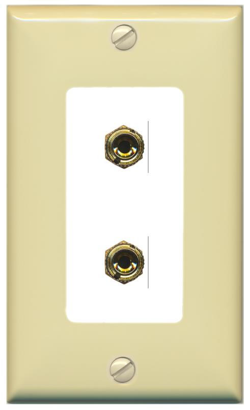 RiteAV 2 Port Banana Keystone Jack Plug (1 Speaker) Binding Post Coupler Wall Plate - 1 Gang [Ivory/White]