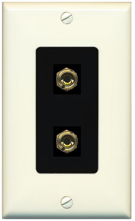 RiteAV 2 Port Banana Keystone Jack Plug (1 Speaker) Binding Post Coupler Wall Plate - 1 Gang [Light-Almond/Black]