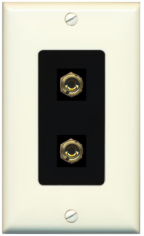RiteAV 2 Port Banana Keystone Jack Plug (1 Speaker) Binding Post Coupler Wall Plate - 1 Gang [Light-Almond/Black]
