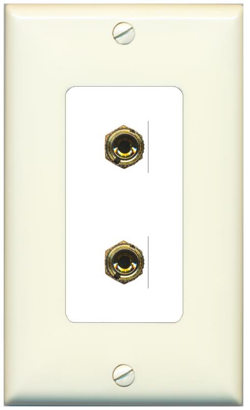 RiteAV 2 Port Banana Keystone Jack Plug (1 Speaker) Binding Post Coupler Wall Plate - 1 Gang [Light-Almond/White]