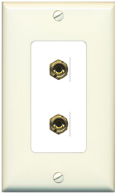 RiteAV 2 Port Banana Keystone Jack Plug (1 Speaker) Binding Post Coupler Wall Plate - 1 Gang [Light-Almond/White]