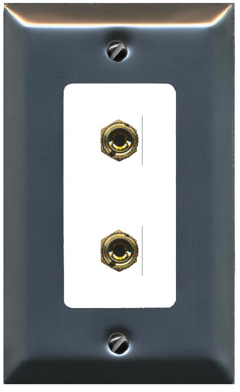 RiteAV 2 Port Banana Keystone Jack Plug (1 Speaker) Binding Post Coupler Wall Plate - 1 Gang [Brushed-Nickel/White]