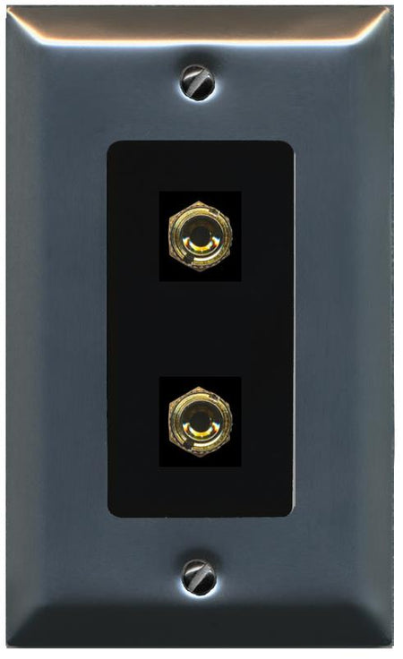 RiteAV 2 Port Banana Keystone Jack Plug (1 Speaker) Binding Post Coupler Wall Plate - 1 Gang [Stainless/Black]