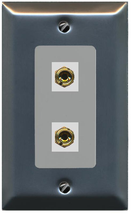 RiteAV 2 Port Banana Keystone Jack Plug (1 Speaker) Binding Post Coupler Wall Plate - 1 Gang [Stainless/Gray]