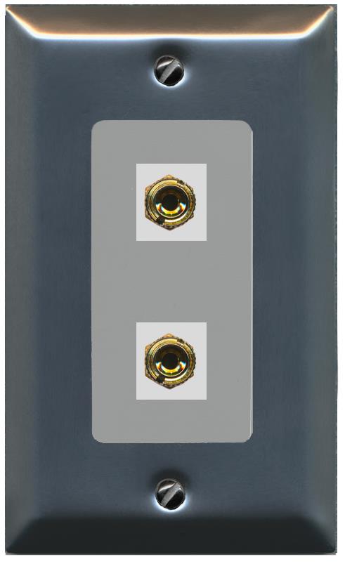 RiteAV 2 Port Banana Keystone Jack Plug (1 Speaker) Binding Post Coupler Wall Plate - 1 Gang [Stainless/Gray]
