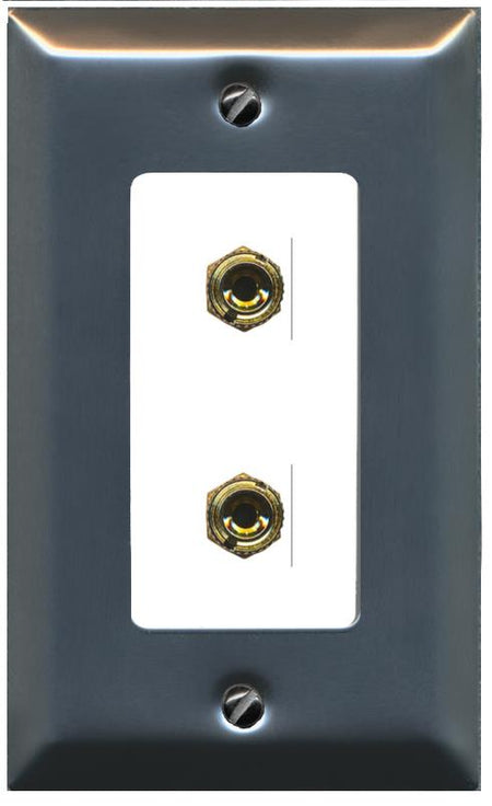 RiteAV 2 Port Banana Keystone Jack Plug (1 Speaker) Binding Post Coupler Wall Plate - 1 Gang [Stainless/White]