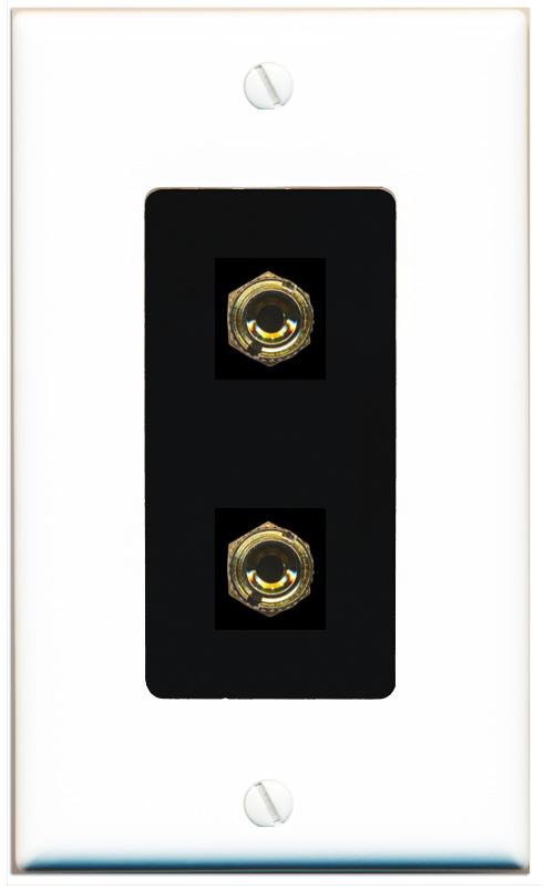 RiteAV 2 Port Banana Keystone Jack Plug (1 Speaker) Binding Post Coupler Wall Plate - 1 Gang [White/Black]