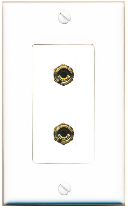 RiteAV 2 Port Banana Keystone Jack Plug (1 Speaker) Binding Post Coupler Wall Plate - 1 Gang [White]