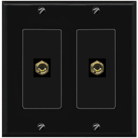 RiteAV 2 Banana 1 Speaker Surround Female Coupler Binding Post Wall Plate - 2 Gang [Black/Black]