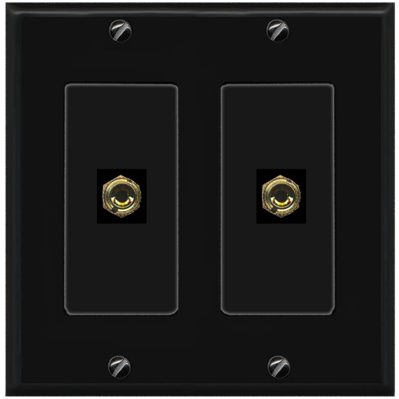 RiteAV 2 Banana 1 Speaker Surround Female Coupler Binding Post Wall Plate - 2 Gang [Black/Black]