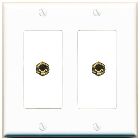RiteAV 2 Banana 1 Speaker Surround Female Coupler Binding Post Wall Plate - 2 Gang [White]