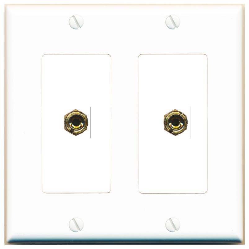 RiteAV 2 Banana 1 Speaker Surround Female Coupler Binding Post Wall Plate - 2 Gang [White]