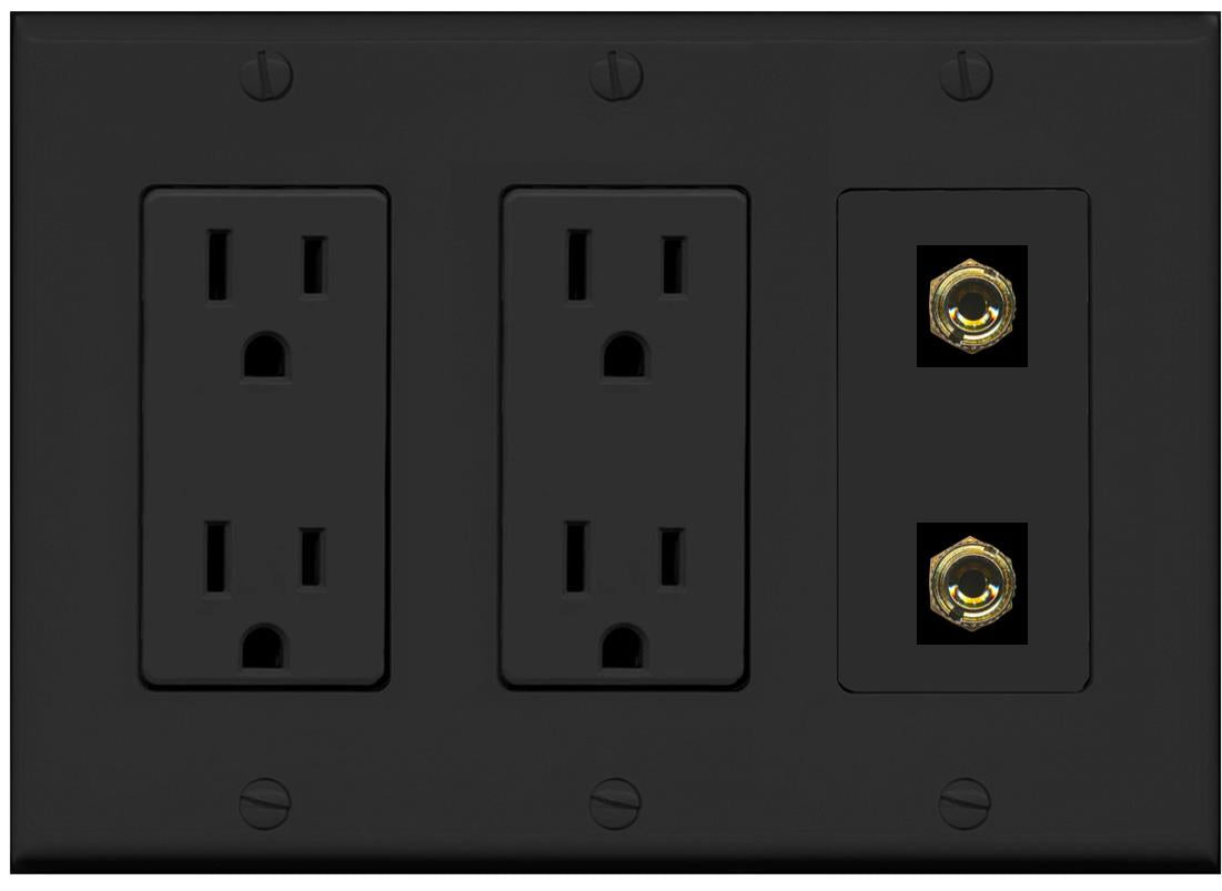 RiteAV 2 Banana 1 Speaker Surround Female Coupler Binding Post Wall Plate - 2 Outlet [Black/Black]