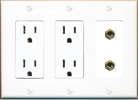 RiteAV 2 Banana 1 Speaker Surround Female Coupler Binding Post Wall Plate - 2 Outlet [White]