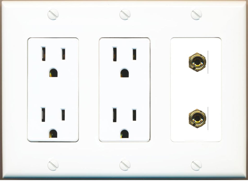 RiteAV 2 Banana 1 Speaker Surround Female Coupler Binding Post Wall Plate - 2 Outlet [White]