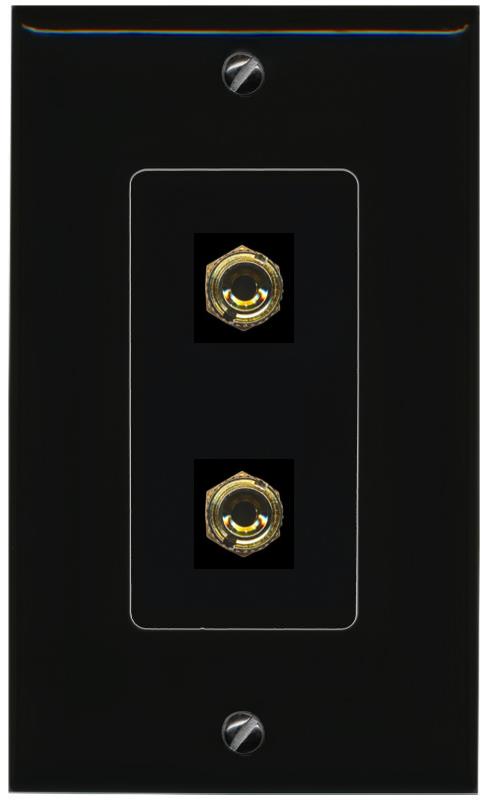 RiteAV 2 Banana 1 Speaker Surround Female Coupler Binding Post Wall Plate - 1 Gang [Black/Black]
