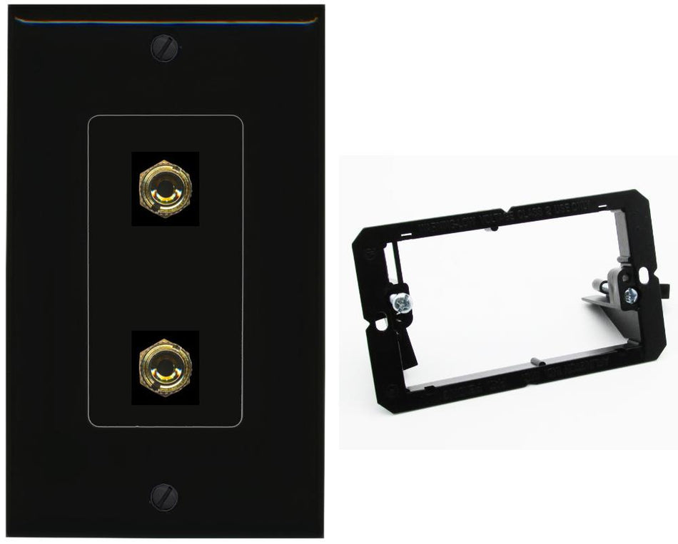 RiteAV 2 Banana 1 Speaker Surround Female Coupler Binding Post Wall Plate - Bracket [Black/Black]