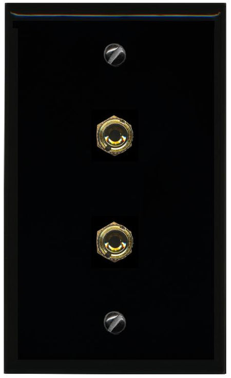 RiteAV 2 Banana 1 Speaker Surround Female Coupler Binding Post Wall Plate - Flat [Black/Black]