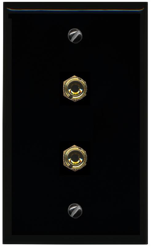 RiteAV 2 Banana 1 Speaker Surround Female Coupler Binding Post Wall Plate - Flat [Black/Black]