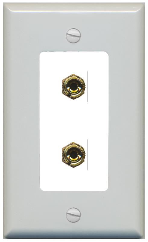 RiteAV 2 Banana 1 Speaker Surround Female Coupler Binding Post Wall Plate - 1 Gang [Gray/White]