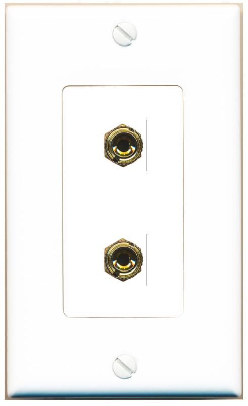 RiteAV 2 Banana 1 Speaker Surround Female Coupler Binding Post Wall Plate - 1 Gang [White]