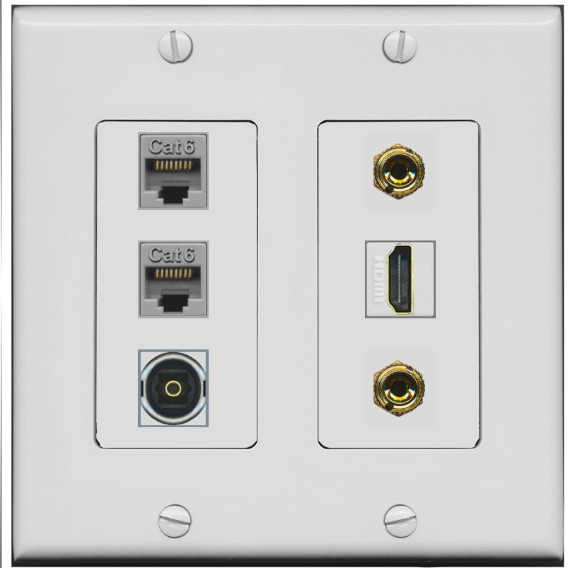 RiteAV 1 Speaker 2 Banana Binding Post Wall Plate 2 Cat6 1 x Toslink Optical and HDMI - 2 Gang [Gray/Gray]