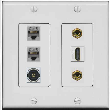 RiteAV 1 Speaker 2 Banana Binding Post Wall Plate 2 Cat6 1 x Toslink Optical and HDMI - 2 Gang [Gray/Gray]